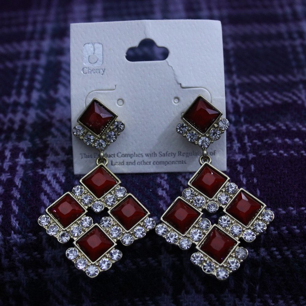 Cherry Brand NWT Red Rhinestone Earrings